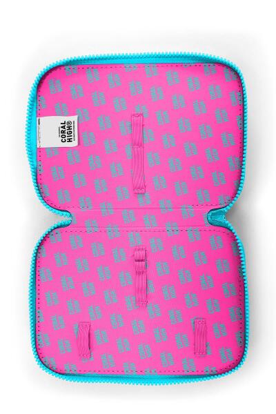 Coral High Kids Renkli Dondurmalı Kedi Desenli Çift Katlı Kalem Çanta 11139 - 6