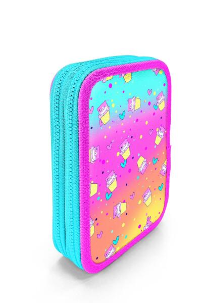 Coral High Kids Renkli Dondurmalı Kedi Desenli Çift Katlı Kalem Çanta 11139 - 3