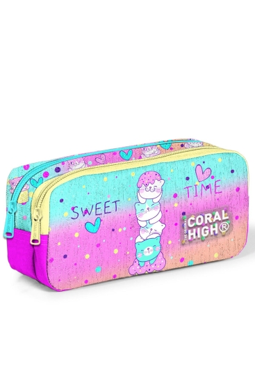 Coral High Kids Renkli Dondurmalı Kedi Desenli İki Bölmeli Kalem Çantası 12081 - 1