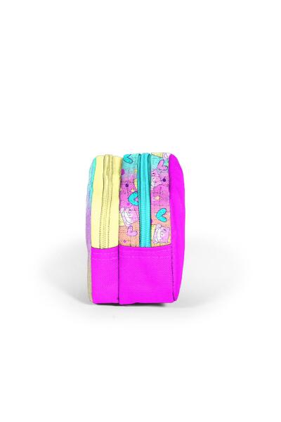 Coral High Kids Renkli Dondurmalı Kedi Desenli İki Bölmeli Kalem Çantası 12081 - 2