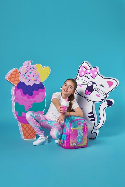 Coral High Kids Renkli Dondurmalı Kedi Desenli Üç Bölmeli Okul Sırt Çantası 23648 - 9