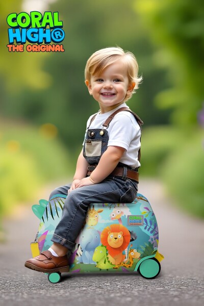 Coral High Kids Renkli Hayvanlar Alemi Desenli Otur-Çek Çocuk Valizi 16360 - 2