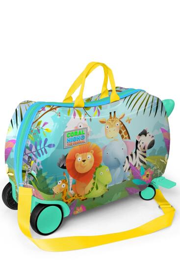 Coral High Kids Renkli Hayvanlar Alemi Desenli Otur-Çek Çocuk Valizi 16360 - 5