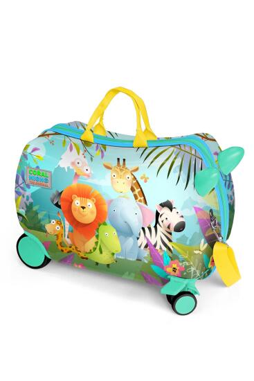 Coral High Kids Renkli Hayvanlar Alemi Desenli Otur-Çek Çocuk Valizi 16360 - Coral High
