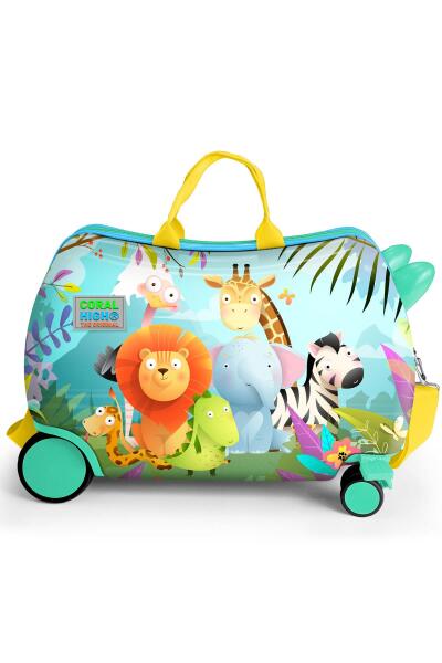 Coral High Kids Renkli Hayvanlar Alemi Desenli Otur-Çek Çocuk Valizi 16360 - 3