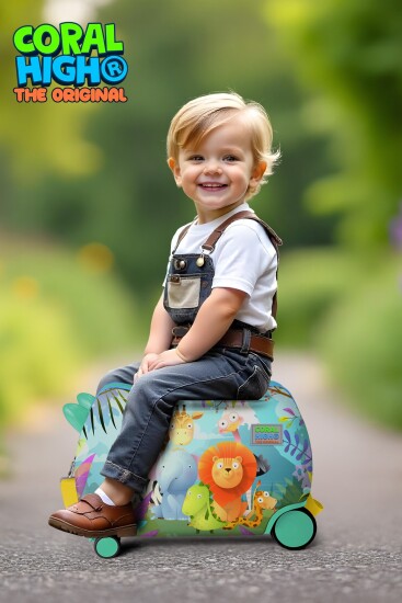 Coral High Kids Renkli Hayvanlar Alemi Desenli Otur-Çek Çocuk Valizi 16360 - 2