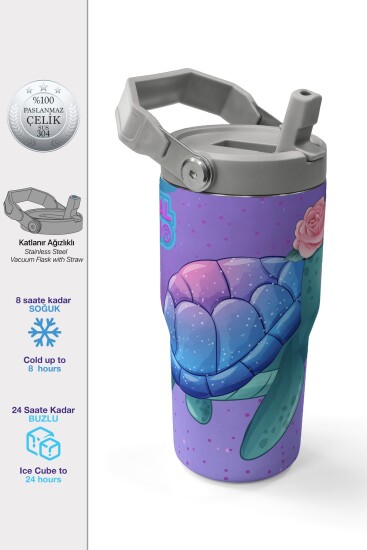 Coral High Renkli Kaplumbağa Desenli Katlanır Ağızlıklı Çelik Termos 600 ml 38912 - Coral High