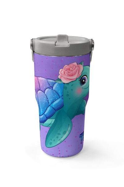 Coral High Renkli Kaplumbağa Desenli Katlanır Ağızlıklı Çelik Termos 600 ml 38912 - 2