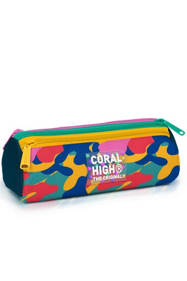 Coral High Kids Renkli Kamuflaj Desenli Üç Bölmeli Kalem Çantası 31032 