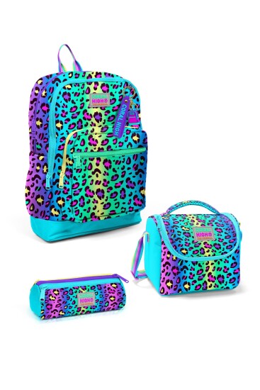 Coral High Kids Renkli Leopar Desenli 3’lü Okul Çanta Seti SET0123769 - Coral High