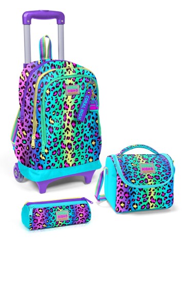 Coral High Kids Renkli Leopar Desenli 3’lü Okul Çanta Seti SET0123969 - Coral High