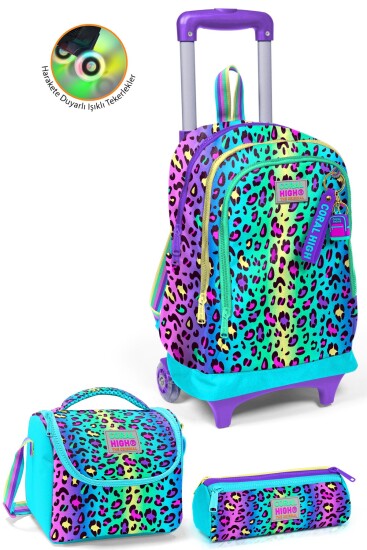Coral High Kids Renkli Leopar Desenli 3’lü Okul Çanta Seti SET0123969 - Coral High