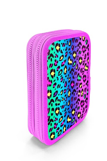 Coral High Kids Renkli Leopar Desenli Çift Katlı Kalem Çanta 11143 - 4