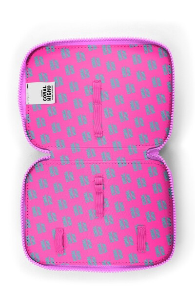 Coral High Kids Renkli Leopar Desenli Çift Katlı Kalem Çanta 11143 - 5