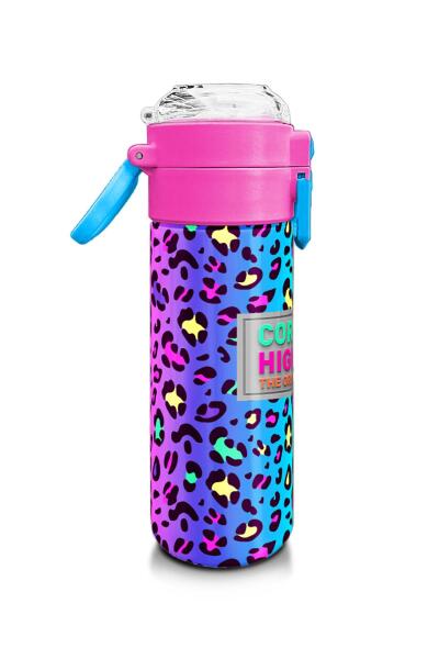 Coral High Kids Renkli Leopar Desenli Pipetli ve Direk İçimli Paslanmaz Çelik Termos 500 ML 31985 - 2