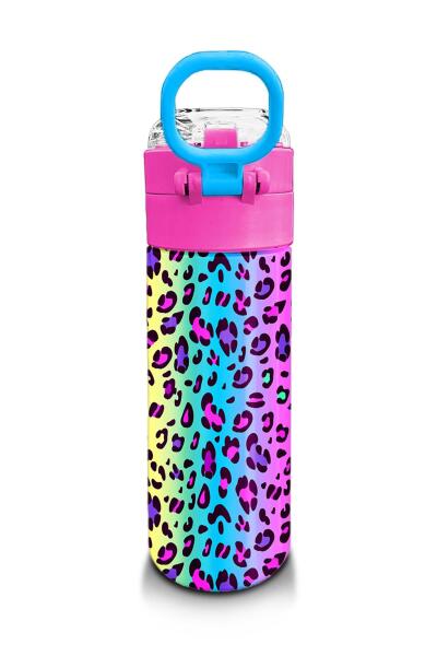 Coral High Kids Renkli Leopar Desenli Pipetli ve Direk İçimli Paslanmaz Çelik Termos 500 ML 31985 - 3
