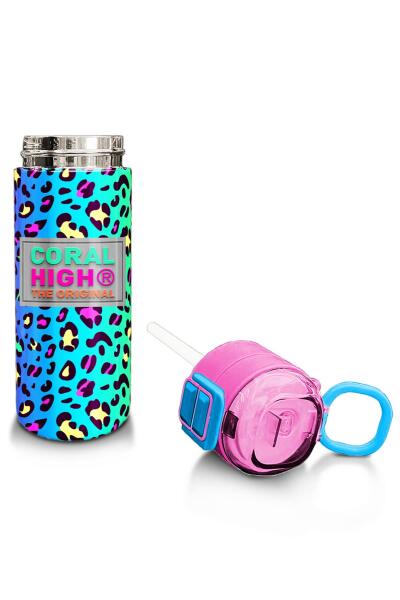 Coral High Kids Renkli Leopar Desenli Pipetli ve Direk İçimli Paslanmaz Çelik Termos 500 ML 31985 - 4