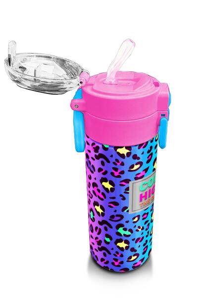 Coral High Kids Renkli Leopar Desenli Pipetli ve Direk İçimli Paslanmaz Çelik Termos 500 ML 31985 - 5