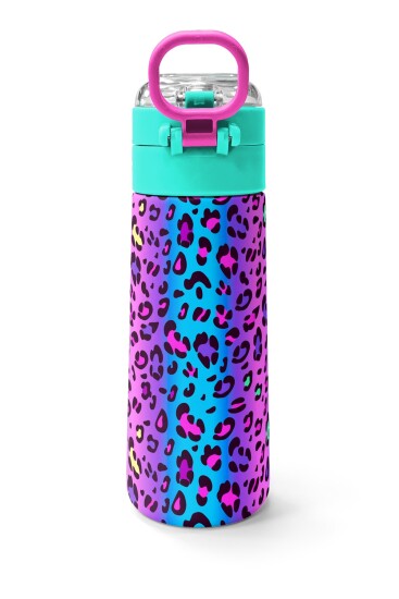 Coral High Kids Renkli Leopar Desenli Pipetli ve Direk İçimli Paslanmaz Çelik Termos 500 ML 31985 - 4