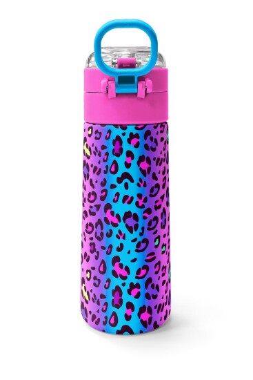 Coral High Kids Renkli Leopar Desenli Pipetli ve Direk İçimli Paslanmaz Çelik Termos 500 ML 31985 - 4