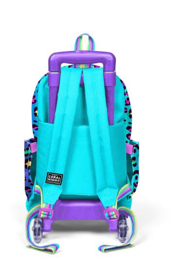 Coral High Kids Renkli Leopar Desenli Üç Bölmeli Çekçekli Okul Sırt Çantası 23969 - 4