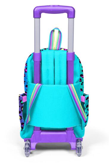 Coral High Kids Renkli Leopar Desenli Üç Bölmeli Çekçekli Okul Sırt Çantası 23969 - 2