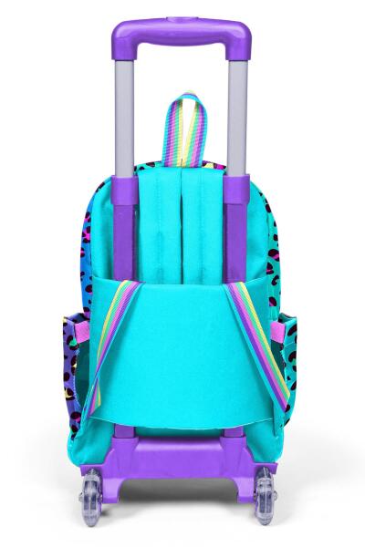 Coral High Kids Renkli Leopar Desenli Üç Bölmeli Çekçekli Okul Sırt Çantası 23969 - 2