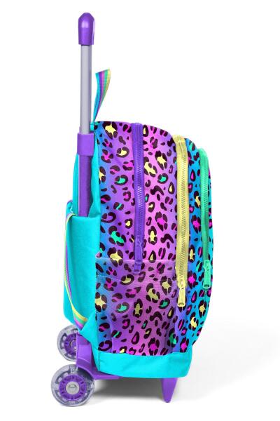 Coral High Kids Renkli Leopar Desenli Üç Bölmeli Çekçekli Okul Sırt Çantası 23969 - 7
