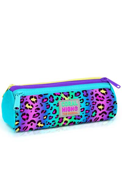 Coral High Kids Renkli Leopar Desenli Üç Bölmeli Kalem Çantası 22085 - 1