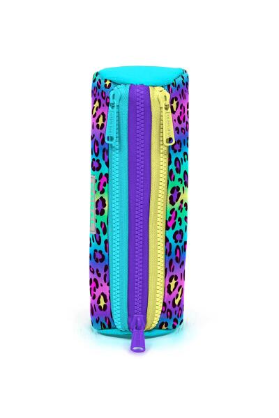 Coral High Kids Renkli Leopar Desenli Üç Bölmeli Kalem Çantası 22085 - 2