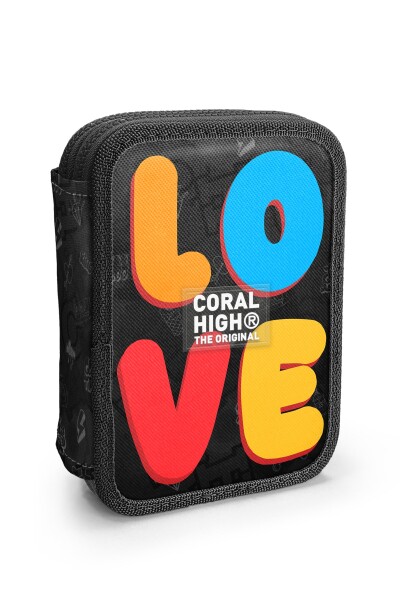 Coral High Kids Renkli Love Desenli Çift Katlı Kalem Çanta 31109 - 1