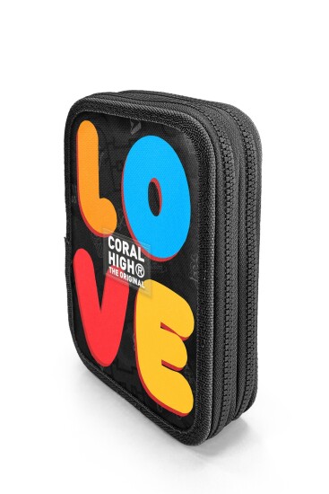 Coral High Kids Renkli Love Desenli Çift Katlı Kalem Çanta 31109 - 2