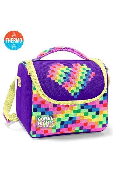 Coral High Kids Renkli Piksel Kalp Desenli Thermo Beslenme Çantası 37108 