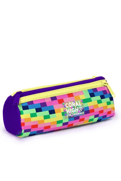 Coral High Kids Renkli Piksel Kalp Desenli Üç Bölmeli Kalem Çantası 31008 - 3