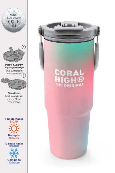 Coral High Kids Renkli Pipetli ve Direkt İçim Çelik Termos 900 ml 38734 - 1