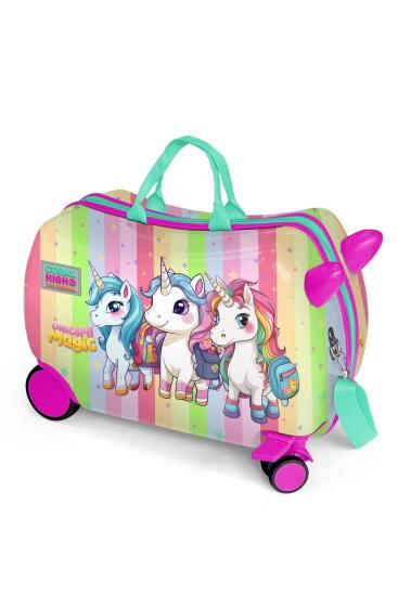 Coral High Kids Renkli Unicorn Desenli Otur-Çek Çocuk Valizi 16355 - Coral High KIDS