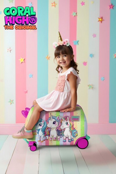 Coral High Kids Renkli Unicorn Desenli Otur-Çek Çocuk Valizi 16355 - 2