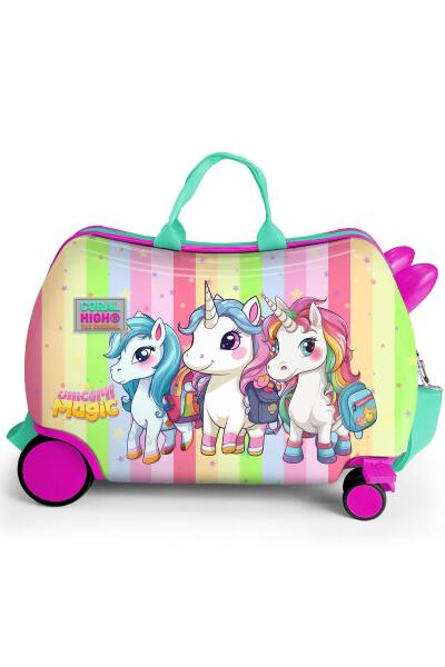 Coral High Kids Renkli Unicorn Desenli Otur-Çek Çocuk Valizi 16355 - 3