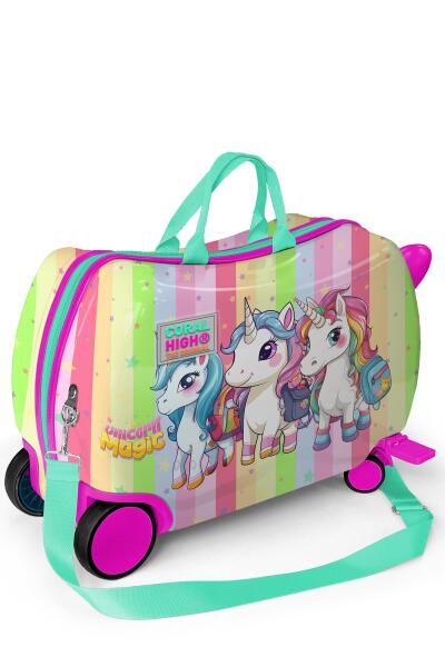 Coral High Kids Renkli Unicorn Desenli Otur-Çek Çocuk Valizi 16355 - 5