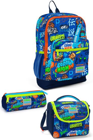 Coral High Kids Saks Grafiti Desenli 3’lü Okul Çanta Seti SET0123767 - Coral High