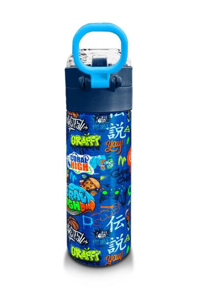 Coral High Kids Saks Grafiti Desenli Pipetli ve Direkt İçim Çelik Termos 500 ml 31968 - 3