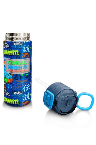Coral High Kids Saks Grafiti Desenli Pipetli ve Direkt İçim Çelik Termos 500 ml 31968 - 4