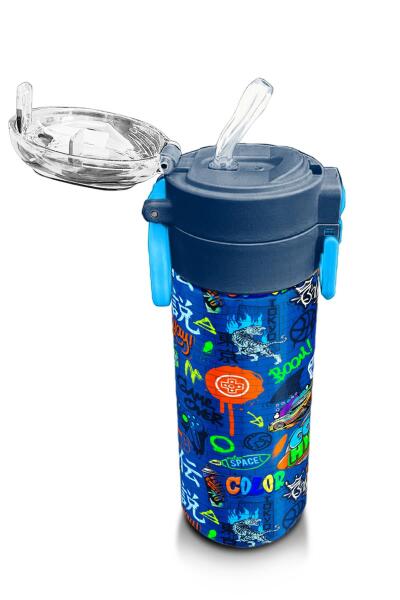 Coral High Kids Saks Grafiti Desenli Pipetli ve Direkt İçim Çelik Termos 500 ml 31968 - 5