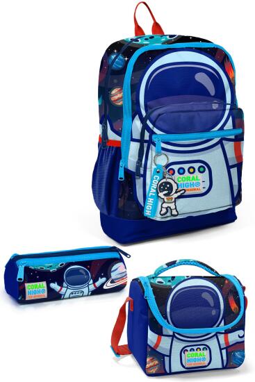 Coral High Kids Saks Mavi Astronot Desenli 3’lü Okul Çanta Seti SET0123724 