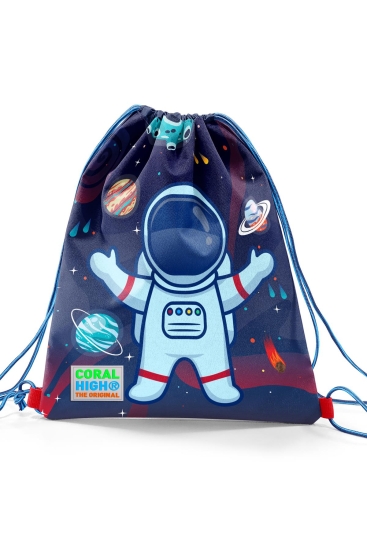 Coral High Kids Saks Mavi Astronot Desenli İpli Büzgülü Sırt Çantası 22474 - 2