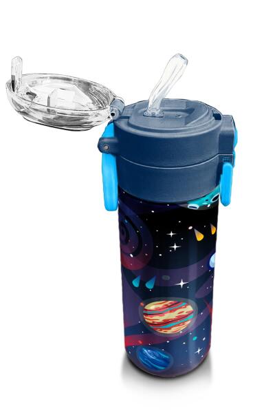 Coral High Kids Saks Mavi Astronot Desenli Pipetli ve Direkt İçim Çelik Termos 500 ml 31933 - 5