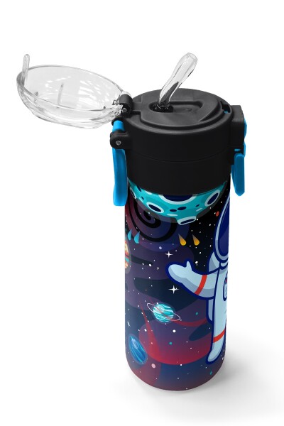 Coral High Kids Saks Mavi Astronot Desenli Pipetli ve Direkt İçim Çelik Termos 500 ml 31933 - 5