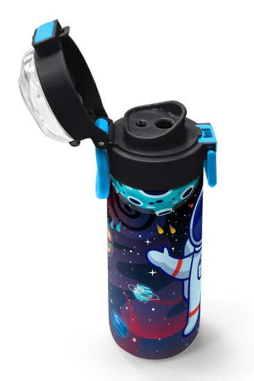 Coral High Kids Saks Mavi Astronot Desenli Pipetli ve Direkt İçim Çelik Termos 500 ml 31933 - 6