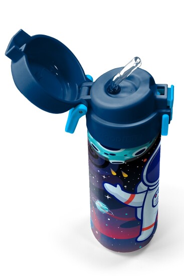 Coral High Kids Saks Mavi Astronot Desenli Pipetli ve Direkt İçim Çelik Termos 500 ml 31933 - 2