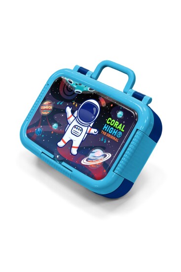 Coral High Kids Saks Mavi Astronot Dinozor Desenli Paslanmaz Çelik Beslenme Kabı 39240 - 1